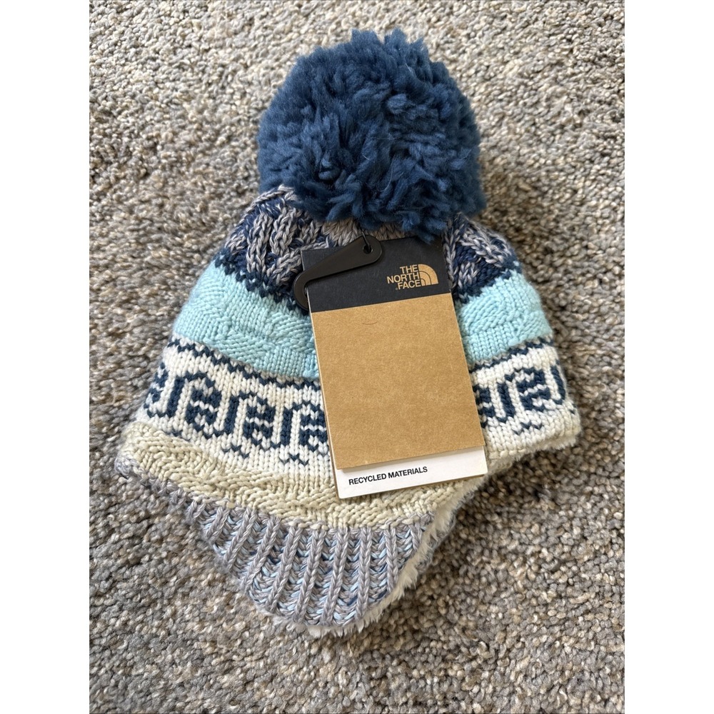 NWT $30 North Face Blue & Beige Baby Fairisle‎ Beanie 0-6 months